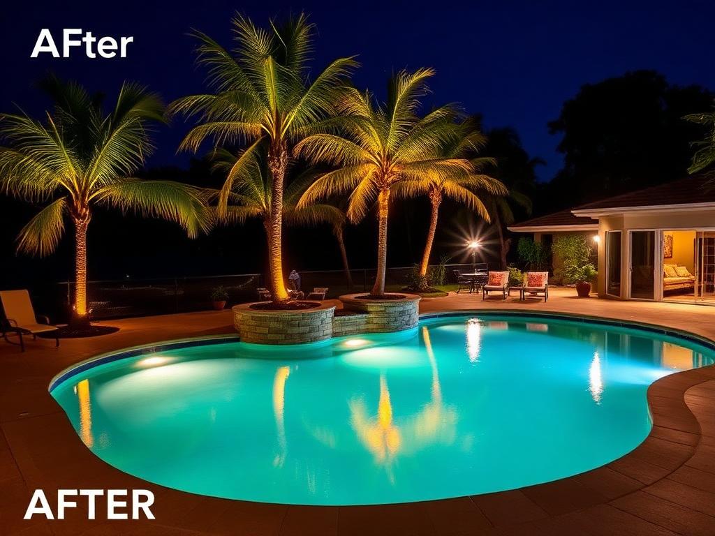 After — Poolside ambiance and accent lighting