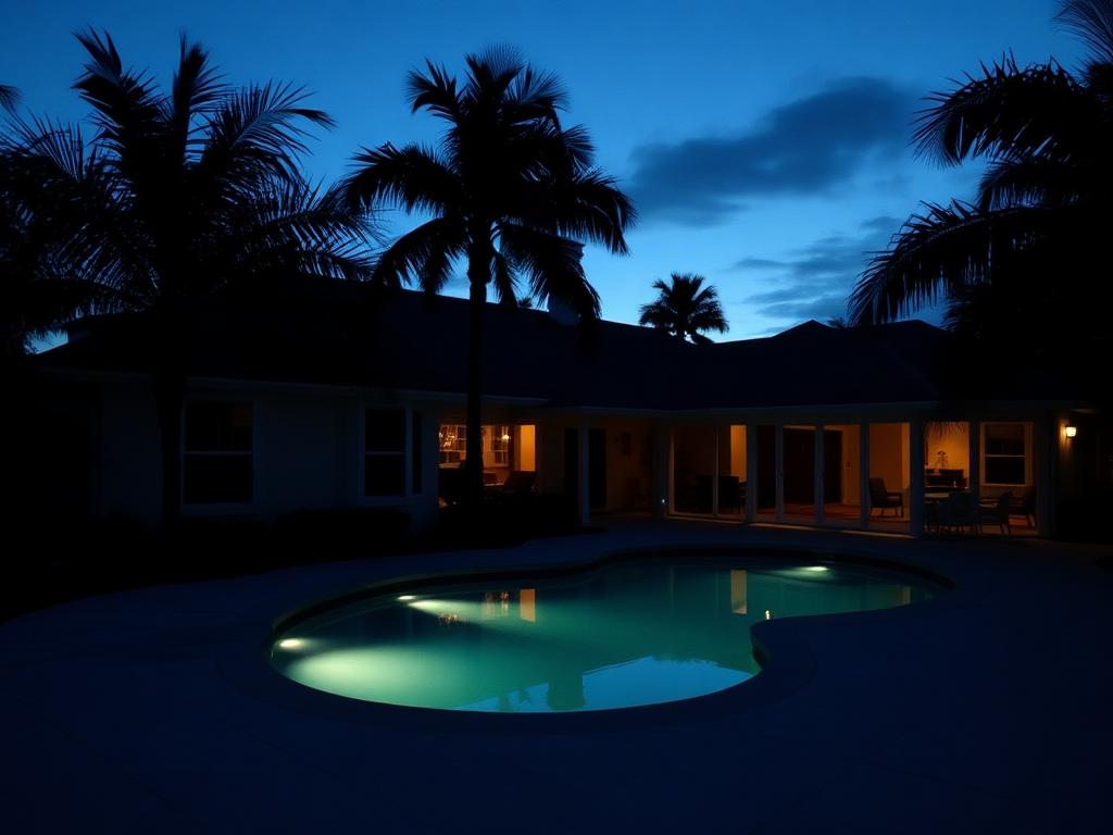 Before — Poolside ambiance and accent lighting